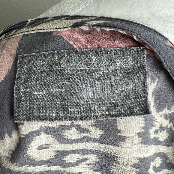 All Saints Spitalfields Audrina Ikat Silk Tunic Dress Women's 8 Gray Mini - Picture 6 of 8